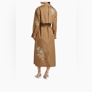 Cinq à Sept Brown Trench Coat with Cream Floral Design
